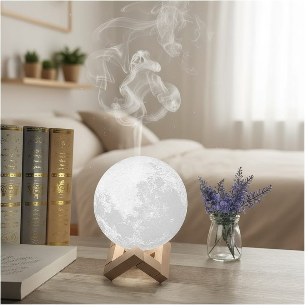 Humidificador de luna con fondo cálido