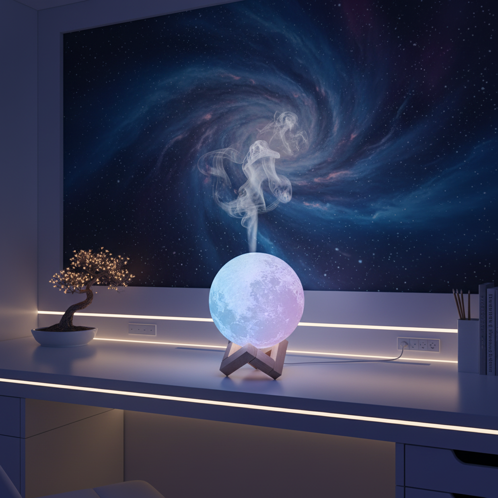 Humidificador de luna con fondo espacial