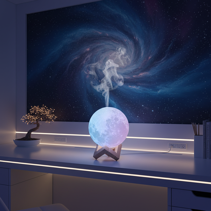 Humidificador de luna con fondo espacial